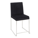 High Back Fuji Contemporary Dining Chair in Stainless Steel and Black Velvet by LumiSource - Set of 2