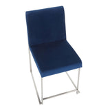 High Back Fuji Contemporary Dining Chair in Stainless Steel and Blue Velvet by LumiSource - Set of 2