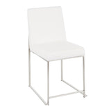 High Back Fuji Contemporary Dining Chair in Stainless Steel and White Velvet by LumiSource - Set of 2