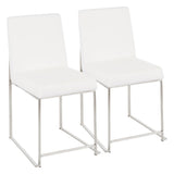 High Back Fuji Contemporary Dining Chair in Stainless Steel and White Velvet by LumiSource - Set of 2