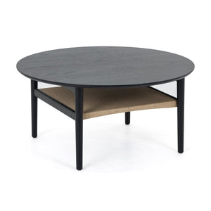 Union Home Hudson Round Coffee Table Charcoal Oil Finish, Natural cord FSC Certified Oak wood, Paper cord