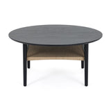 Union Home Hudson Round Coffee Table Charcoal Oil Finish, Natural cord FSC Certified Oak wood, Paper cord