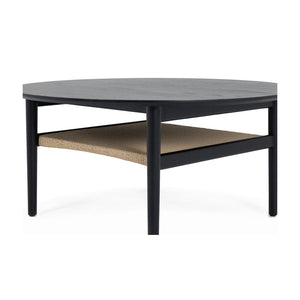 Union Home Hudson Round Coffee Table Charcoal Oil Finish, Natural cord FSC Certified Oak wood, Paper cord