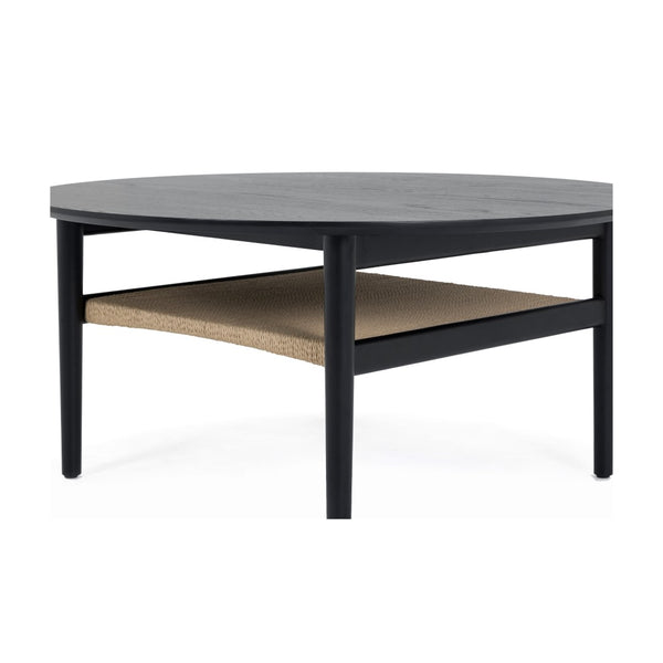 Union Home Hudson Round Coffee Table Charcoal Oil Finish, Natural cord FSC Certified Oak wood, Paper cord