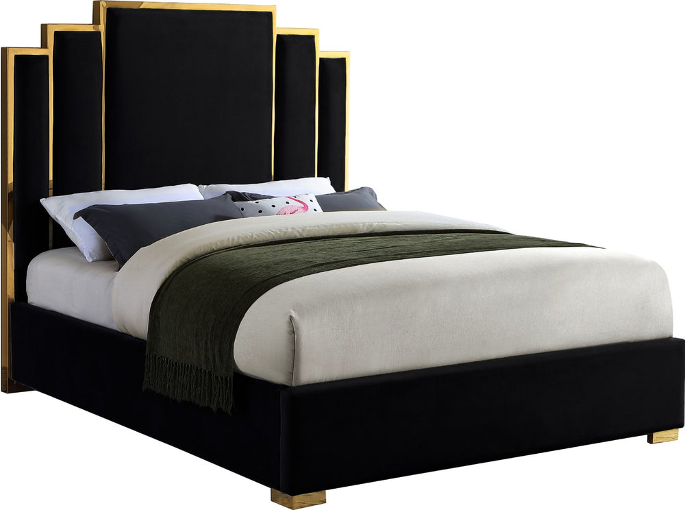 Hugo Velvet / Engineered Wood / Metal / Foam Contemporary Black Velvet King Bed - 81.5" W x 86.5" D x 63" H