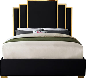 Hugo Velvet / Engineered Wood / Metal / Foam Contemporary Black Velvet King Bed - 81.5" W x 86.5" D x 63" H