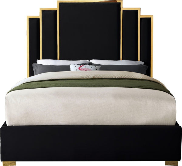 Hugo Velvet / Engineered Wood / Metal / Foam Contemporary Black Velvet King Bed - 81.5" W x 86.5" D x 63" H