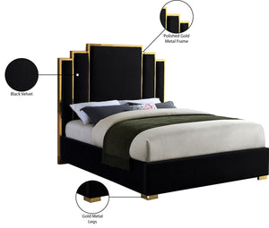 Hugo Velvet / Engineered Wood / Metal / Foam Contemporary Black Velvet Queen Bed - 65.5" W x 86.5" D x 63" H