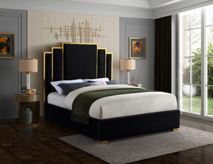 Hugo Velvet / Engineered Wood / Metal / Foam Contemporary Black Velvet Queen Bed - 65.5" W x 86.5" D x 63" H