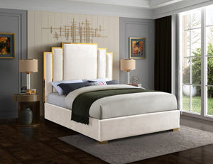 Hugo Velvet / Engineered Wood / Metal / Foam Contemporary Cream Velvet King Bed - 81.5" W x 86.5" D x 63" H