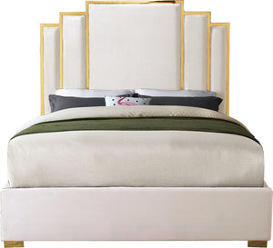 Hugo Velvet / Engineered Wood / Metal / Foam Contemporary Cream Velvet King Bed - 81.5" W x 86.5" D x 63" H