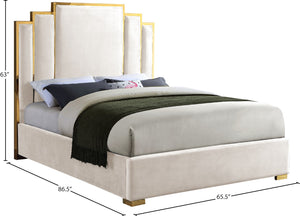 Hugo Velvet / Engineered Wood / Metal / Foam Contemporary Cream Velvet Queen Bed - 65.5" W x 86.5" D x 63" H
