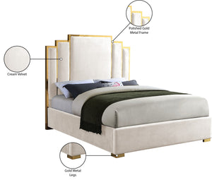 Hugo Velvet / Engineered Wood / Metal / Foam Contemporary Cream Velvet Queen Bed - 65.5" W x 86.5" D x 63" H