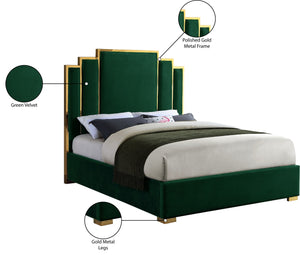 Hugo Velvet / Engineered Wood / Metal / Foam Contemporary Green Velvet King Bed - 81.5" W x 86.5" D x 63" H