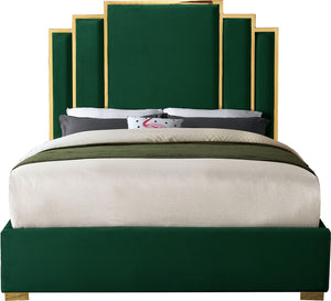 Hugo Velvet / Engineered Wood / Metal / Foam Contemporary Green Velvet King Bed - 81.5" W x 86.5" D x 63" H