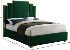 Hugo Velvet / Engineered Wood / Metal / Foam Contemporary Green Velvet Queen Bed - 65.5" W x 86.5" D x 63" H