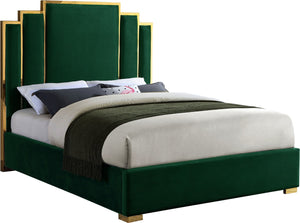Hugo Velvet / Engineered Wood / Metal / Foam Contemporary Green Velvet Queen Bed - 65.5" W x 86.5" D x 63" H