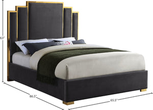 Hugo Velvet / Engineered Wood / Metal / Foam Contemporary Grey Velvet Queen Bed - 65.5" W x 86.5" D x 63" H