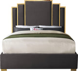 Hugo Velvet / Engineered Wood / Metal / Foam Contemporary Grey Velvet Queen Bed - 65.5" W x 86.5" D x 63" H