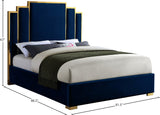 Hugo Velvet / Engineered Wood / Metal / Foam Contemporary Navy Velvet King Bed - 81.5" W x 86.5" D x 63" H