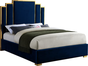 Hugo Velvet / Engineered Wood / Metal / Foam Contemporary Navy Velvet King Bed - 81.5" W x 86.5" D x 63" H