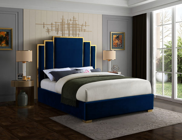 Hugo Velvet / Engineered Wood / Metal / Foam Contemporary Navy Velvet King Bed - 81.5" W x 86.5" D x 63" H