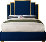 Hugo Velvet / Engineered Wood / Metal / Foam Contemporary Navy Velvet King Bed - 81.5" W x 86.5" D x 63" H