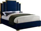 Hugo Velvet / Engineered Wood / Metal / Foam Contemporary Navy Velvet Queen Bed - 65.5" W x 86.5" D x 63" H