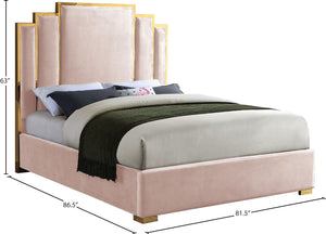 Hugo Velvet / Engineered Wood / Metal / Foam Contemporary Pink Velvet King Bed - 81.5" W x 86.5" D x 63" H