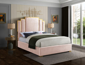 Hugo Velvet / Engineered Wood / Metal / Foam Contemporary Pink Velvet King Bed - 81.5" W x 86.5" D x 63" H