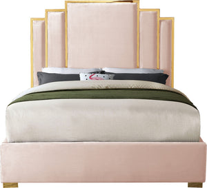 Hugo Velvet / Engineered Wood / Metal / Foam Contemporary Pink Velvet King Bed - 81.5" W x 86.5" D x 63" H