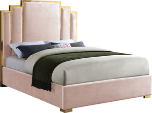 Hugo Velvet / Engineered Wood / Metal / Foam Contemporary Pink Velvet Queen Bed - 65.5" W x 86.5" D x 63" H