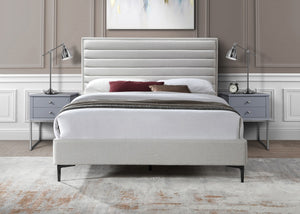 Hunter Linen Textured Fabric / Metal / Engineered Wood / Foam Contemporary Cream Linen Textured Queen Bed - 62.5" W x 86.5" D x 46" H