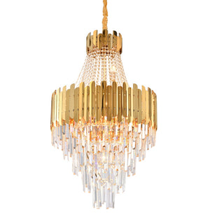 Bethel Gold Chandelier in Stainless Steel & Crystal