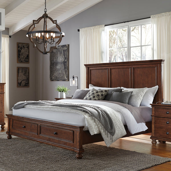 Aspenhome Oxford Traditional Cal King Panel Storage Bed I07-410-WBR/I07-415-WBR/I07-407D-WBR