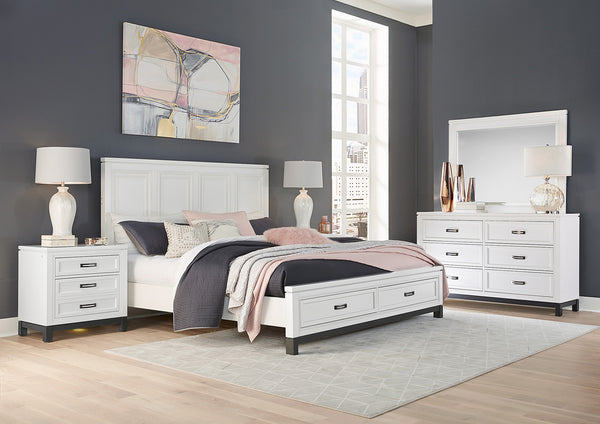 Aspenhome Hyde Park Transitional Cal King Panel Storage Bed I32-407D-WHT/I32-495-WHT/I32-410-WHT