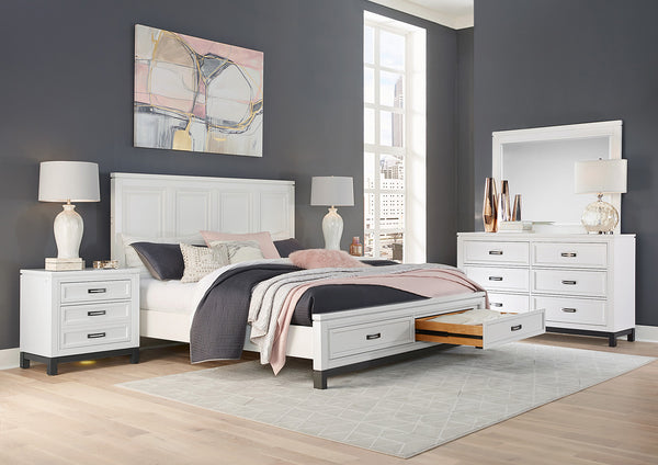 Aspenhome Hyde Park Transitional Cal King Panel Storage Bed I32-407D-WHT/I32-495-WHT/I32-410-WHT
