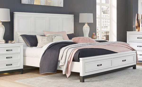 Aspenhome Hyde Park Transitional Cal King Panel Storage Bed I32-407D-WHT/I32-495-WHT/I32-410-WHT