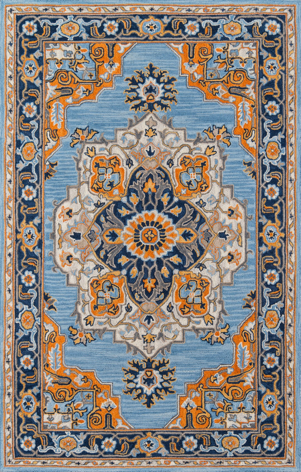 Momeni Ibiza IBI-1 Hand Tufted Traditional Medallion Indoor Area Rug Blue 8' x 10' IBIZAIBI-1BLU80A0