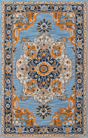 Momeni Ibiza IBI-1 Hand Tufted Traditional Medallion Indoor Area Rug Blue 8' x 10' IBIZAIBI-1BLU80A0