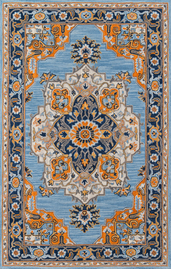 Momeni Ibiza IBI-1 Hand Tufted Traditional Medallion Indoor Area Rug Blue 8' x 10' IBIZAIBI-1BLU80A0