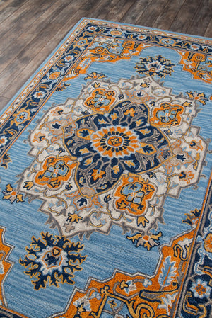 Momeni Ibiza IBI-1 Hand Tufted Traditional Medallion Indoor Area Rug Blue 8' x 10' IBIZAIBI-1BLU80A0