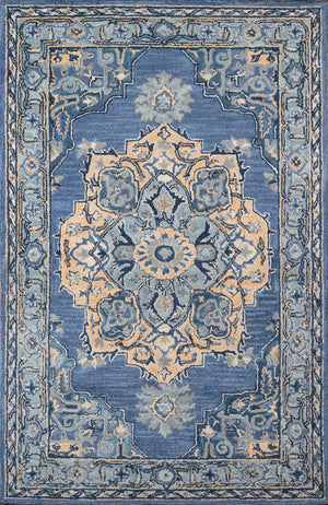 Momeni Ibiza IBI-1 Hand Tufted Traditional Medallion Indoor Area Rug Denim 8' x 10' IBIZAIBI-1DNM80A0