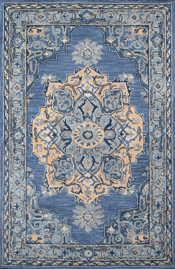 Momeni Ibiza IBI-1 Hand Tufted Traditional Medallion Indoor Area Rug Denim 8' x 10' IBIZAIBI-1DNM80A0