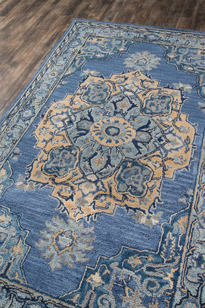 Momeni Ibiza IBI-1 Hand Tufted Traditional Medallion Indoor Area Rug Denim 8' x 10' IBIZAIBI-1DNM80A0