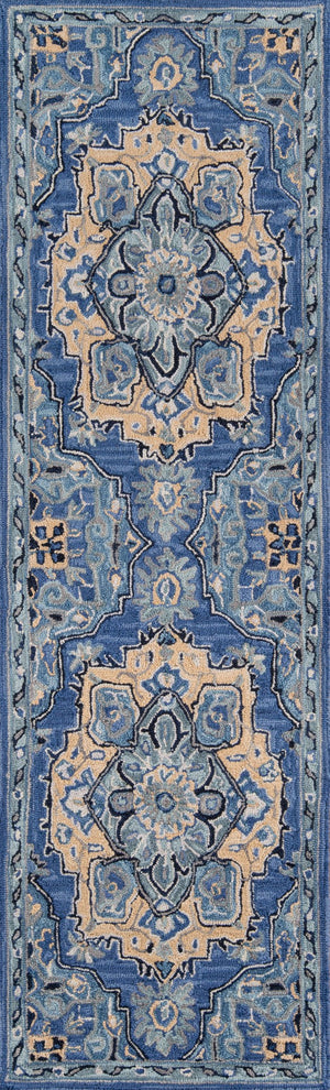 Momeni Ibiza IBI-1 Hand Tufted Traditional Medallion Indoor Area Rug Denim 8' x 10' IBIZAIBI-1DNM80A0