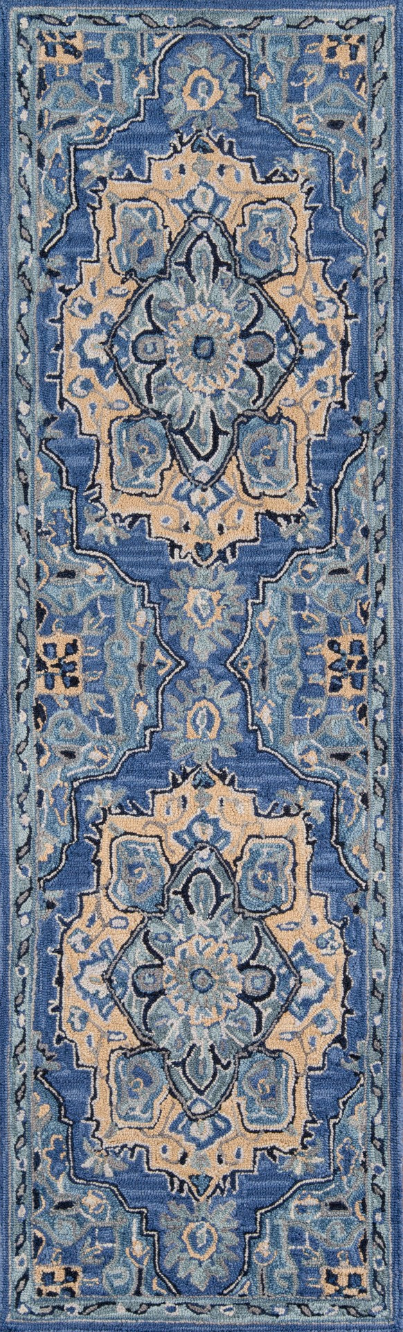 Momeni Ibiza IBI-1 Hand Tufted Traditional Medallion Indoor Area Rug Denim 8' x 10' IBIZAIBI-1DNM80A0
