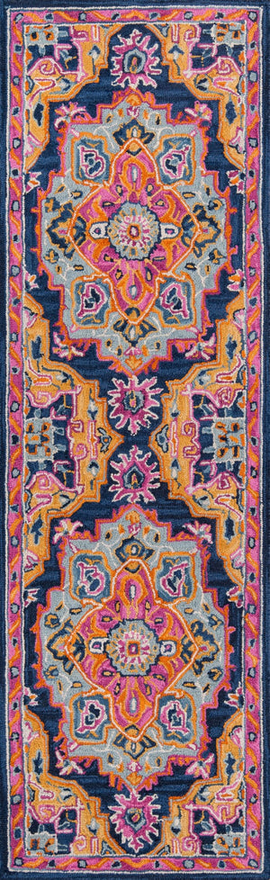 Momeni Ibiza IBI-1 Hand Tufted Traditional Medallion Indoor Area Rug Navy 8' x 10' IBIZAIBI-1NVY80A0