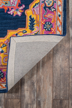 Momeni Ibiza IBI-1 Hand Tufted Traditional Medallion Indoor Area Rug Navy 8' x 10' IBIZAIBI-1NVY80A0