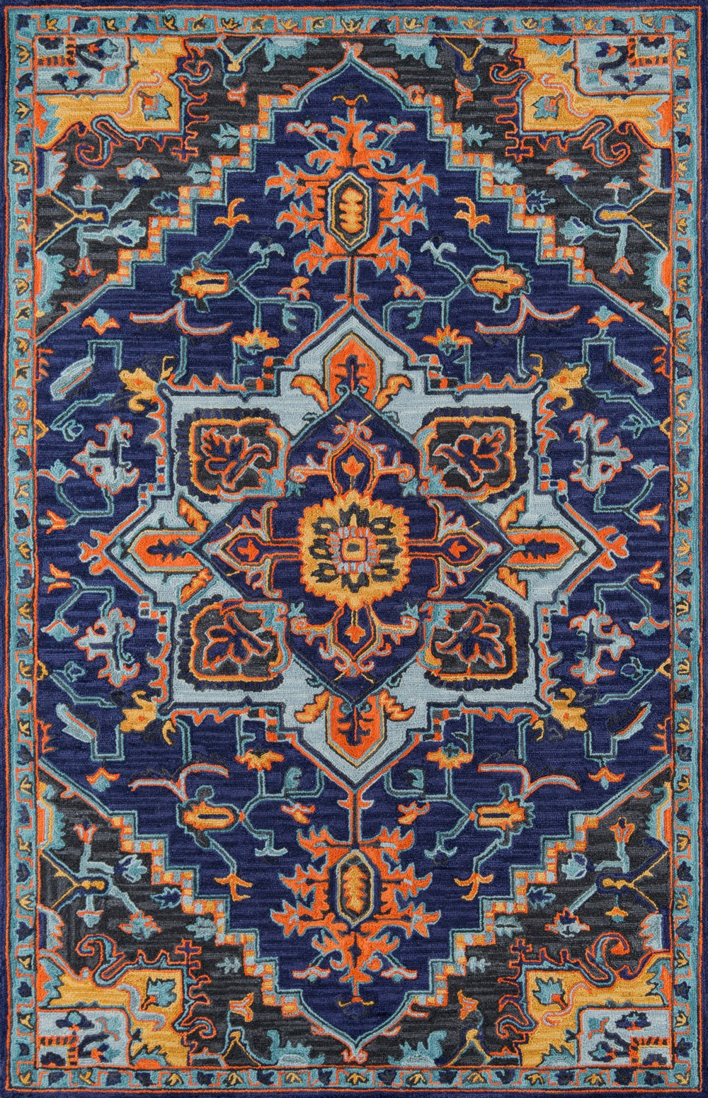 Momeni Ibiza IBI-2 Hand Tufted Traditional Medallion Indoor Area Rug Navy 8' x 10' IBIZAIBI-2NVY80A0